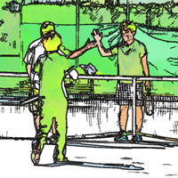 テニスでハイタッチをしているイラスト